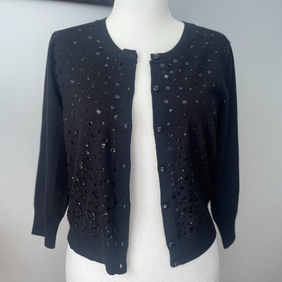 Women's Apt. 9 Black Cardigan Sweater Size L (fits like M) Sequins 3/4 Sleeves - Picture 1 of 9